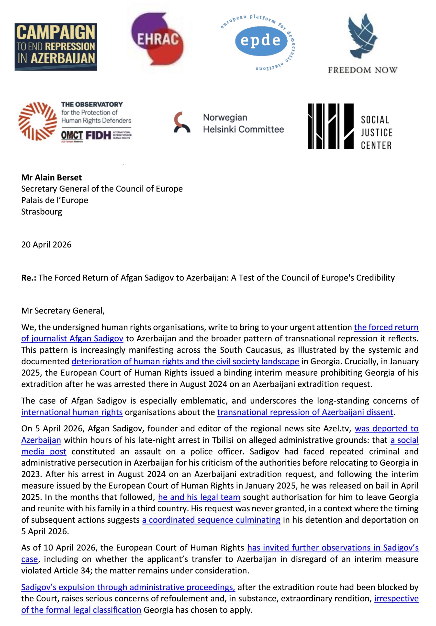 Sadigov Deportation Defies European Court — Council of Europe Must Act (visual)